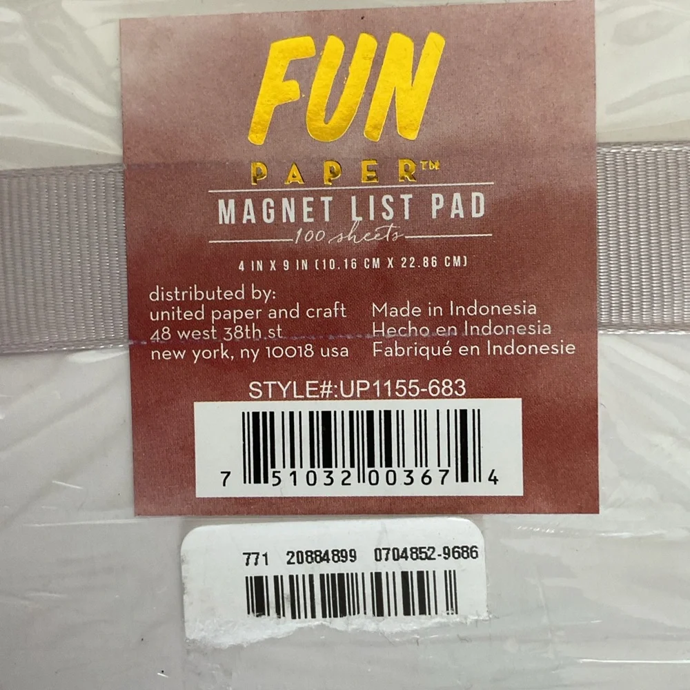United Paper and Craft Magnetic Note Pad NWT